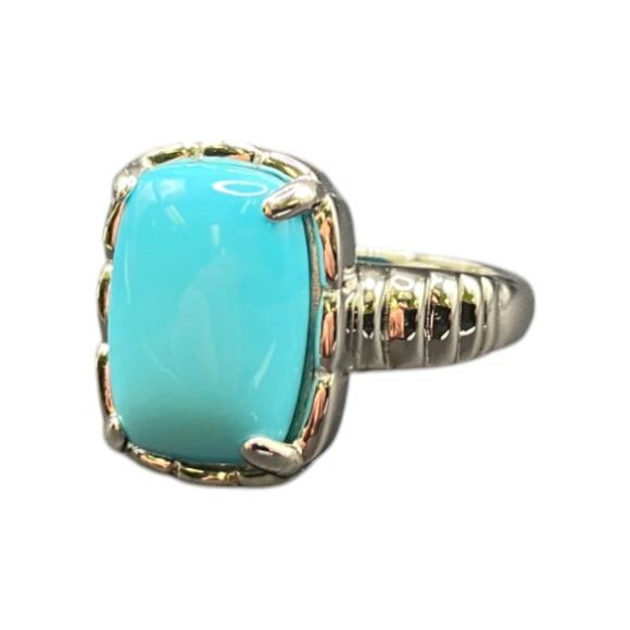 Turquoise 925 Sterling Silver Ring Gemstone Prong Set Rectangle DK Size 7.5 - Picture 5 of 14